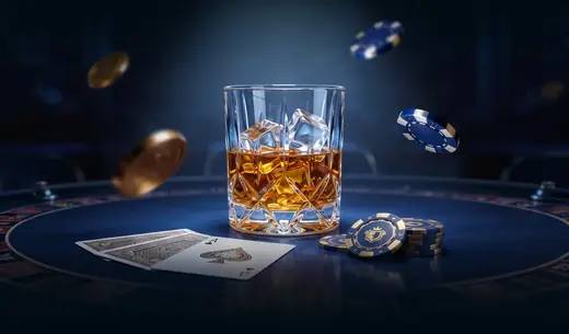 Whisky glass and chips for an Elitespin bonus birthday
